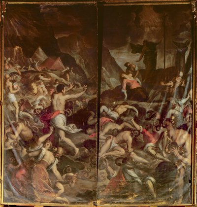 Two Organ Panel Doors Depicting the Fiery Serpents Infesting the Camp of Moses after the Death of Aaron, 1600 by Palma Il Giovane
